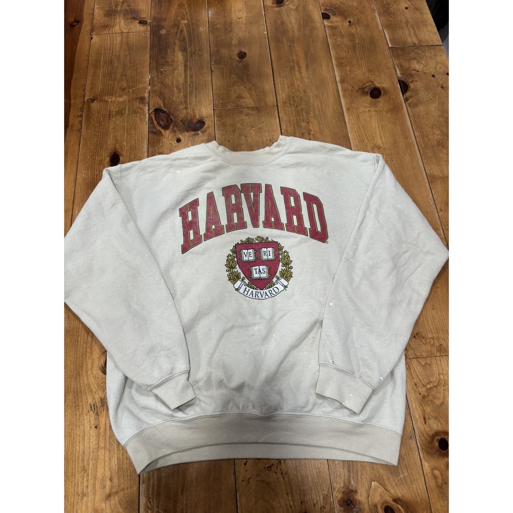 Harvard University NCAA College Sweatshirt Cream Maroon Crest Logo Size M
